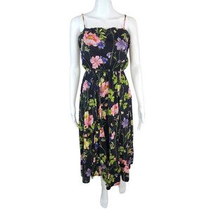 Express Floral Midi Sundress Purple, Pink, Yellow, & Green on Black Size Medium